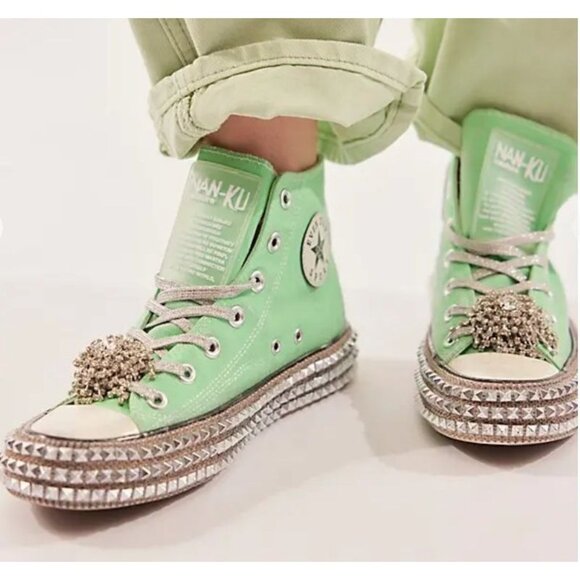 Nan-ku Cruise Studded Hi-Top Sneakers Women's Size 38 in Spring Mint New in Box! - Picture 1 of 12